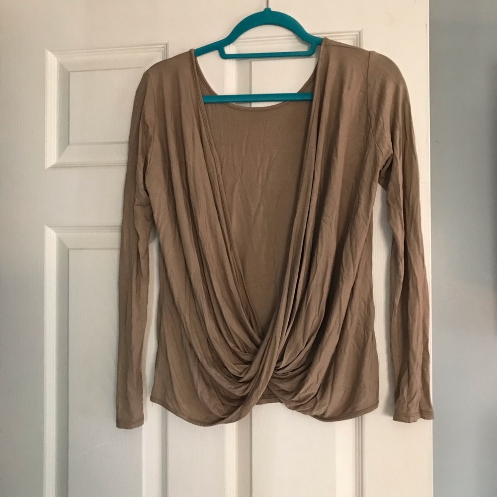 Open back brown long sleeve blouse - Picture 4 of 5